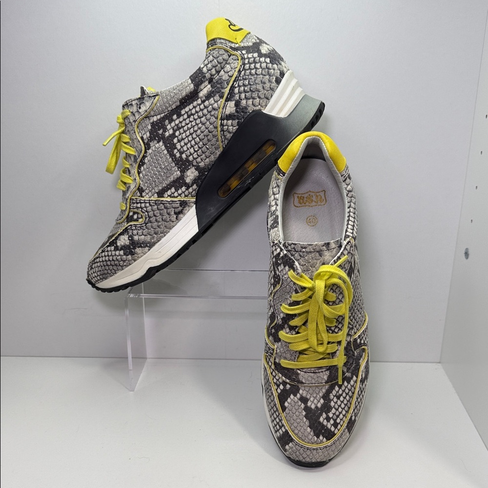 ASH Snake Print Leather Sneakers with Yellow Accents Size EU 40/ US 9